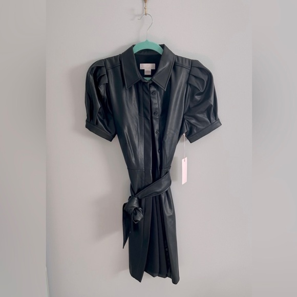 RACHEL PARCELL Puff Sleeve Faux Leather Minidress - Picture 2 of 3
